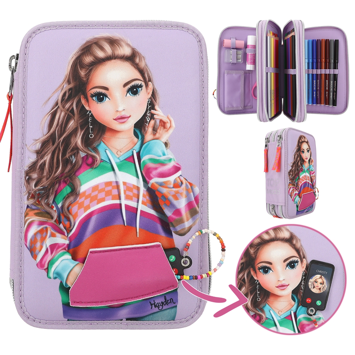 TOPModel Triple Pencil Case With Applied Smartphone JOY