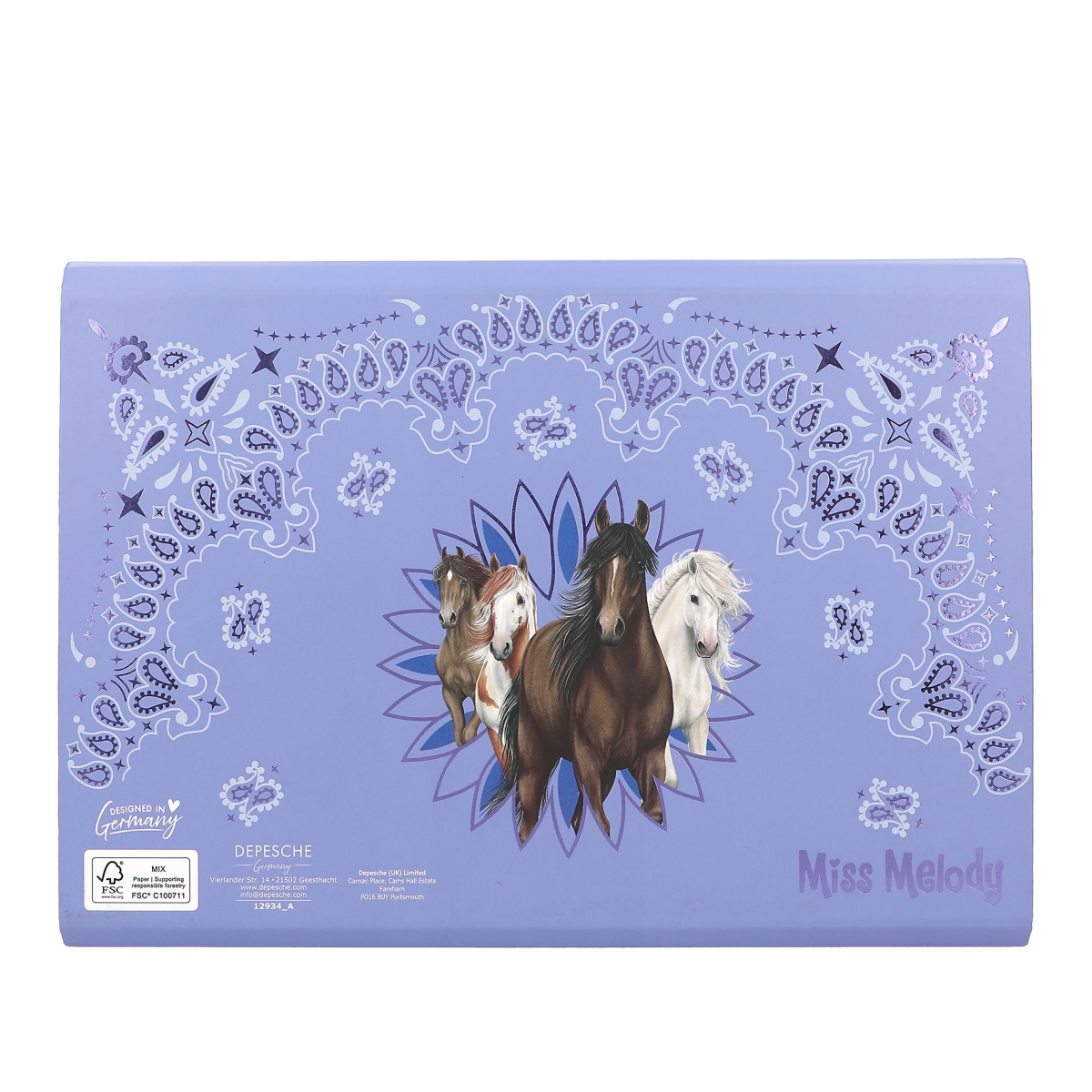 Joy Lila ESTOCHE MISS MELODY DEPESCHE - 3 Compartimentos, Incluye Lápices, Tijeras, Regla, Motivo Caballo Y Flores Top Model Estuche Triple