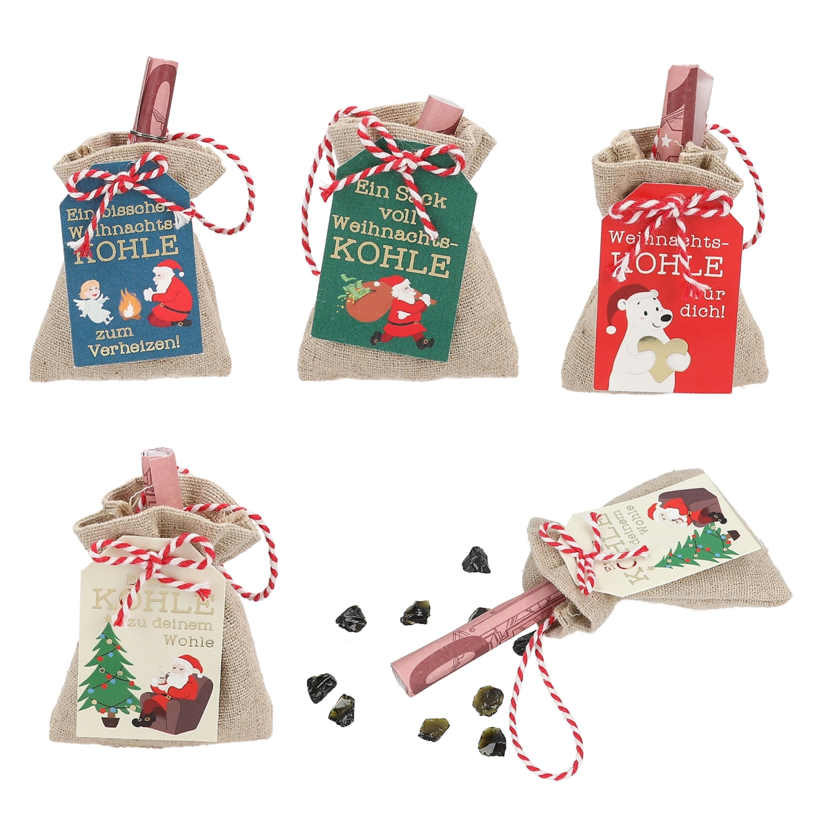 Weihnachtliche Kohlesäckchen im Display