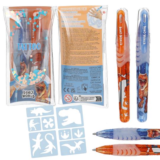 Dino World Tatouages stylos gel pailleté