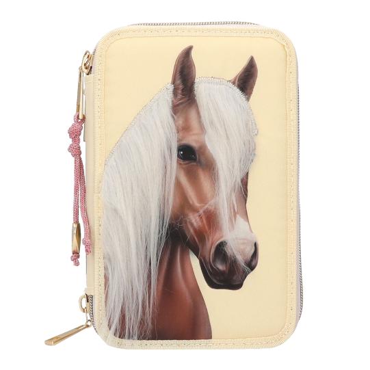 Miss Melody 3 Fach Federtasche mit Pferdekopf Applikation