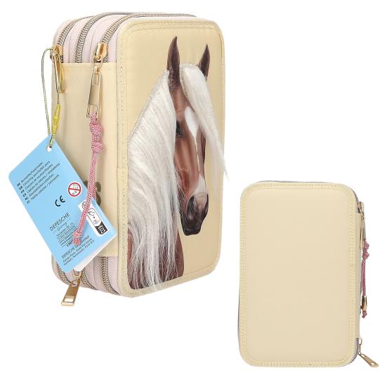Miss Melody 3 Fach Federtasche mit Pferdekopf Applikation