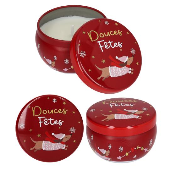 Bougie de Noël dans une boîte métallique ronde