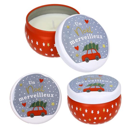 Bougie de Noël dans une boîte métallique ronde