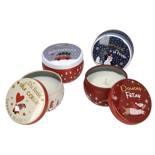 Bougie de Noël dans une boîte métallique ronde
