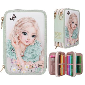TOPModel 3 Fach Federtasche mit Stickerei SUMMER FEELING