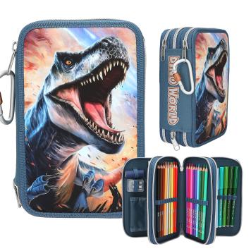 Dino World Trousse à crayons 3 compartiments