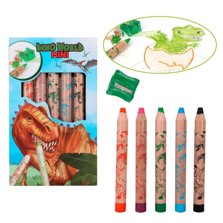 Dino World Mini Dino Colouring Pencils & Sharpener