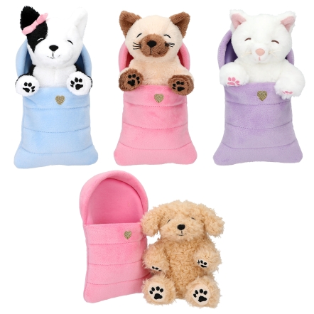 TOPModel peluches de perros y gatos en saco de dormir
