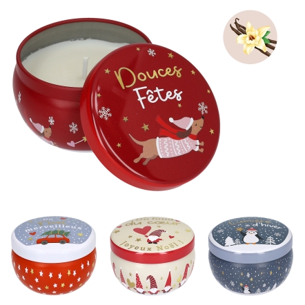 Bougie de Noël dans une boîte métallique ronde