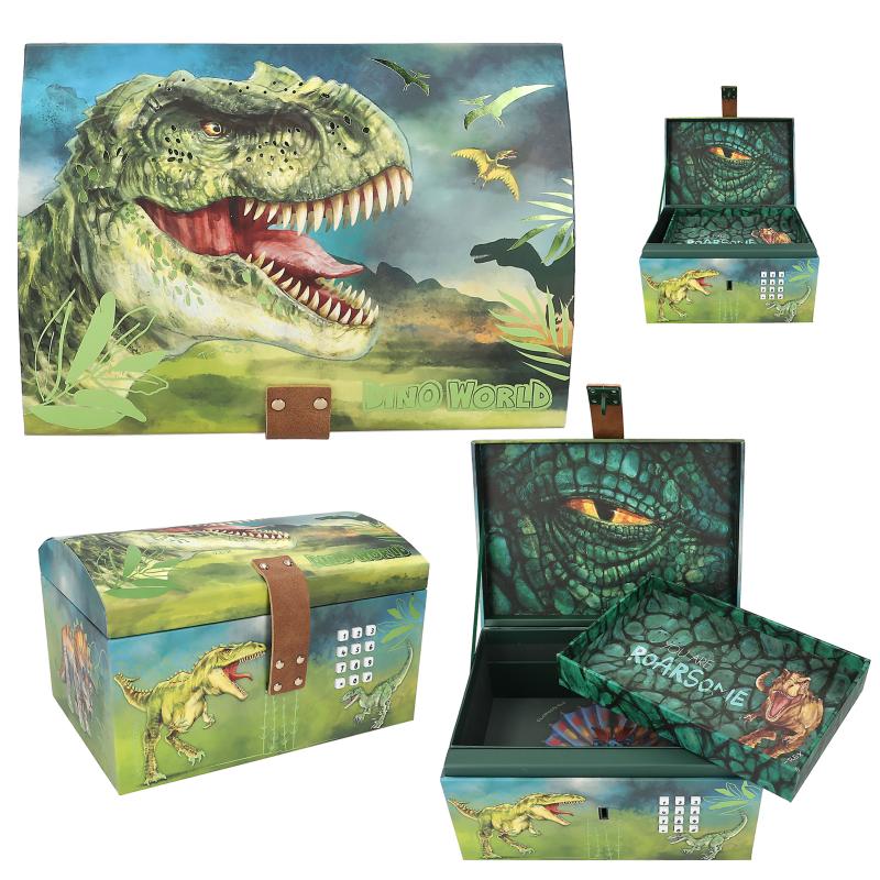 Dino World cofre del tesoro con código, sonido y luz