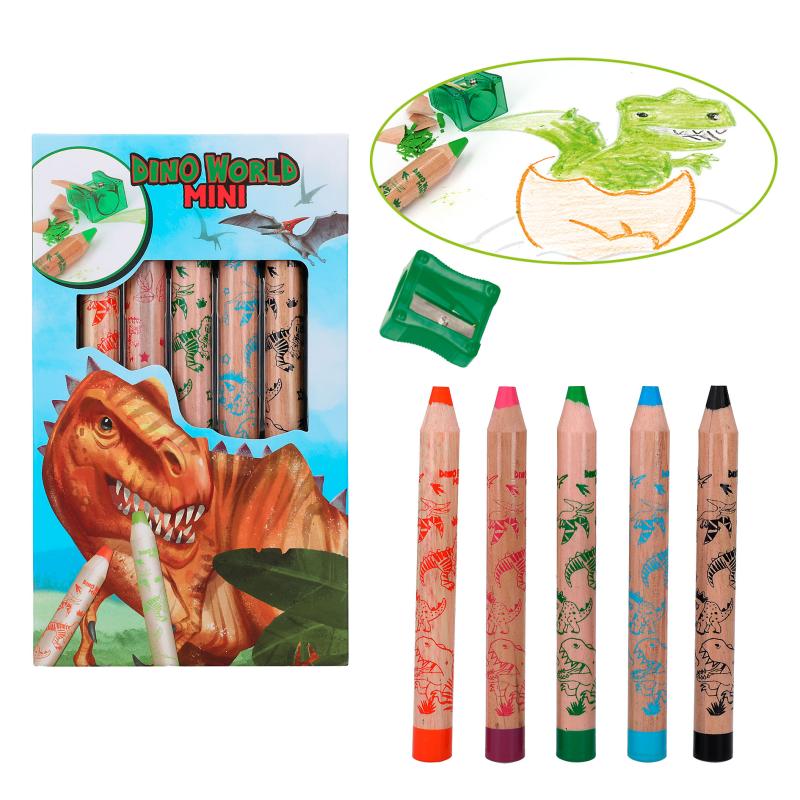 Dino World Mini Dino Crayons de couleur & Taille-crayons