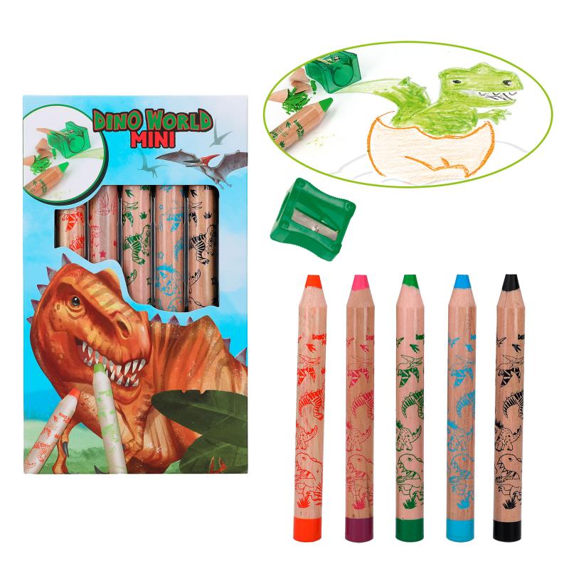 Dino World Mini Dino Coloured Pencils & Sharpener