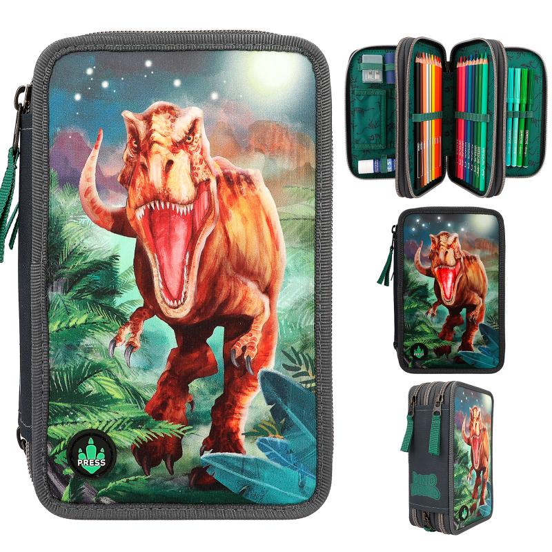 Dino World trousse 3 compartiments LED