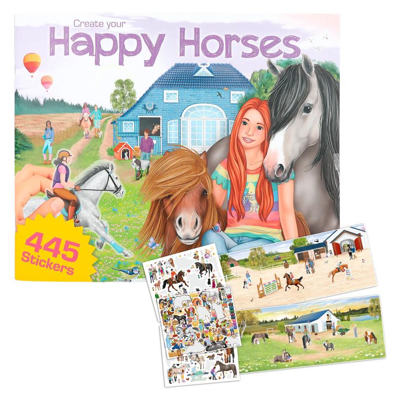 Create your Happy Horses, livre à colorier avec autocollants