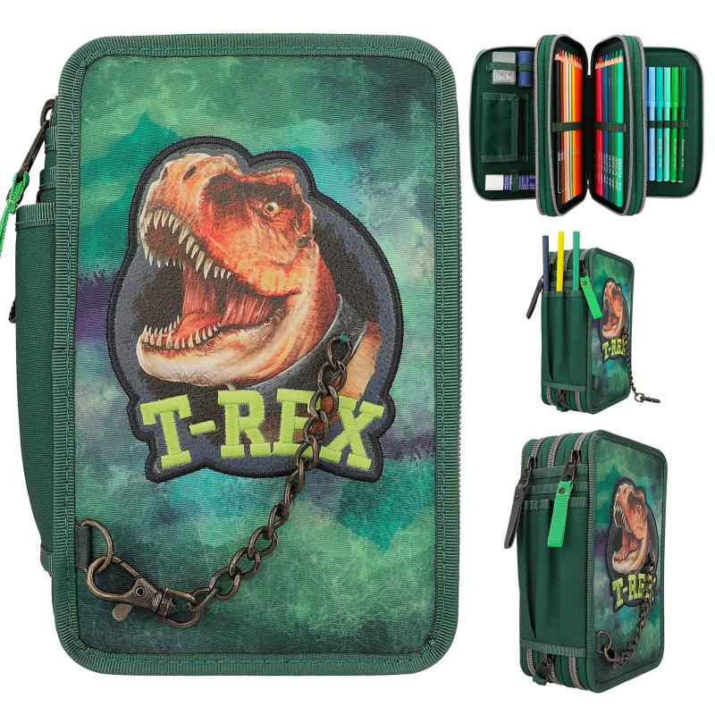 Dino World Triple Pencil Case T-REX Green