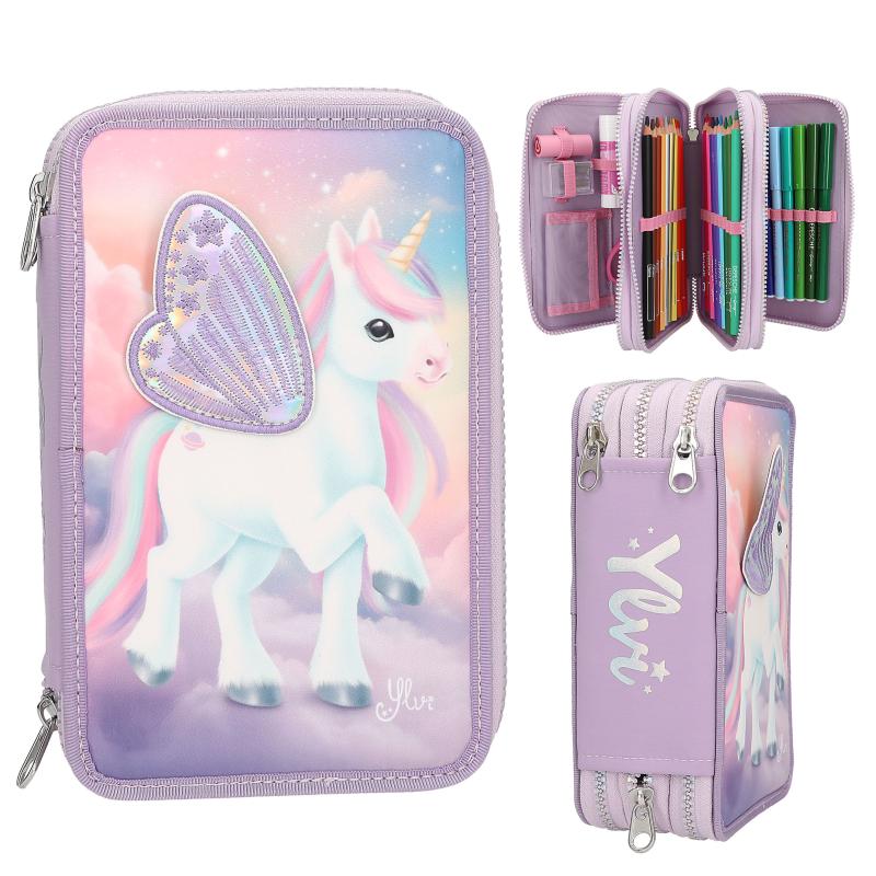 Ylvi Triple Pencil Case With Appliquéd Wing
