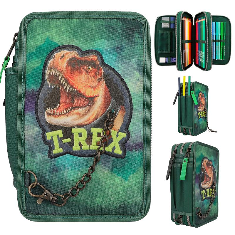 Dino World Triple Pencil Case  T-Rex Green