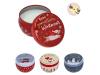 Weihnachtliche Kerze in runder Metalldose