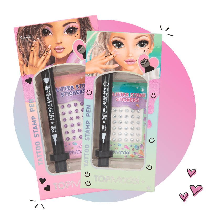 TOPModel Glitter Stone Stampers plus Stift auf farbigem Hintergrund