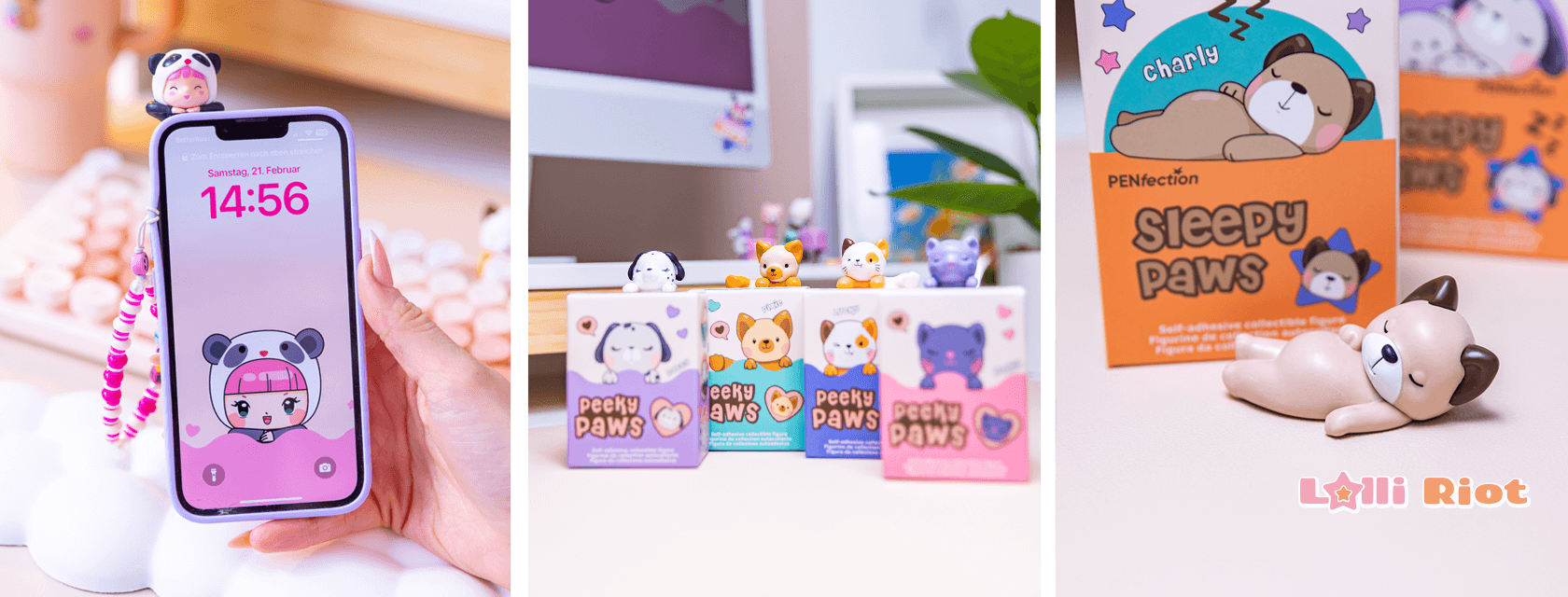 Die komplette Lolli Riot Kollektion: Lolli Riot, Peeky Paws & Sleepy Paws (v.l.n.r.)