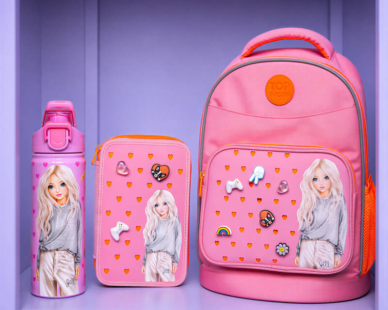 TOPModel PIN IT Schulranzen, 3-Fach-Federtasche und Trinkflasche v.r.n.l.