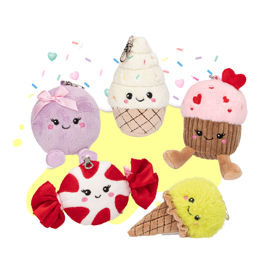 Plüschanhänger in Form von Macarons, Eis, Muffins oder Bon Bons