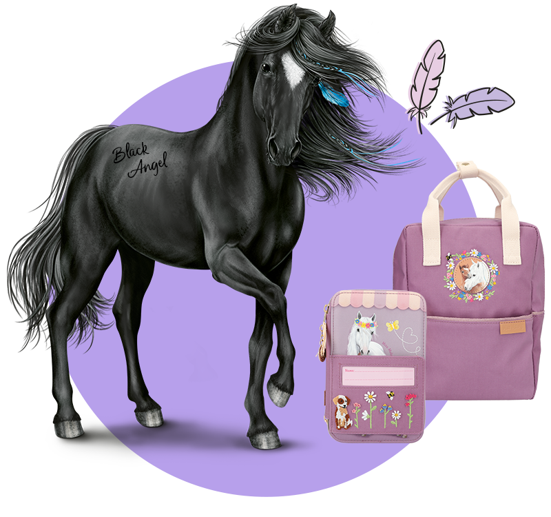 Miss Melody & Black Angel mit Tasche und 3-Fach Federtasche