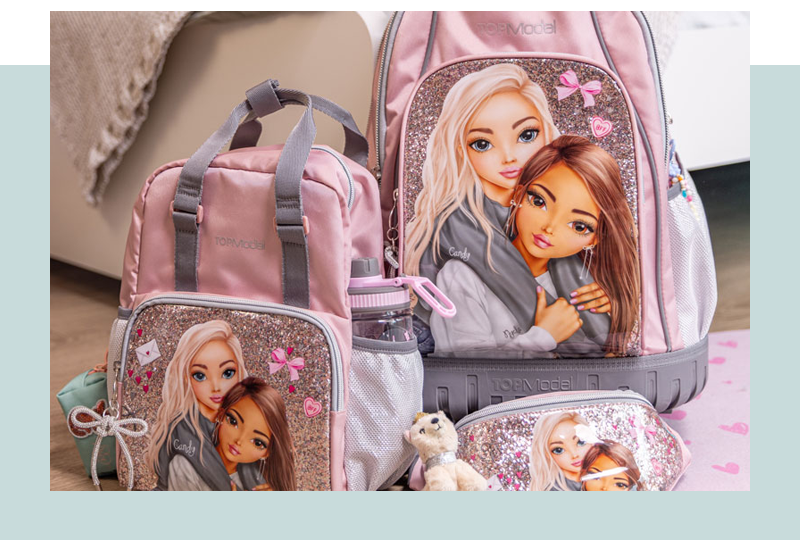 TOPModel Schulrucksack, Schul-Trolley, Federtasche, Trinkflasche und Brotdose