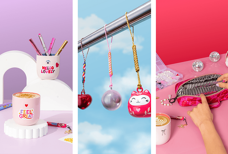 PENfection by Depesche | Kaffee- & Stiftebecher, Klangkugeln als Deko-Anhänger, Schlampertasche