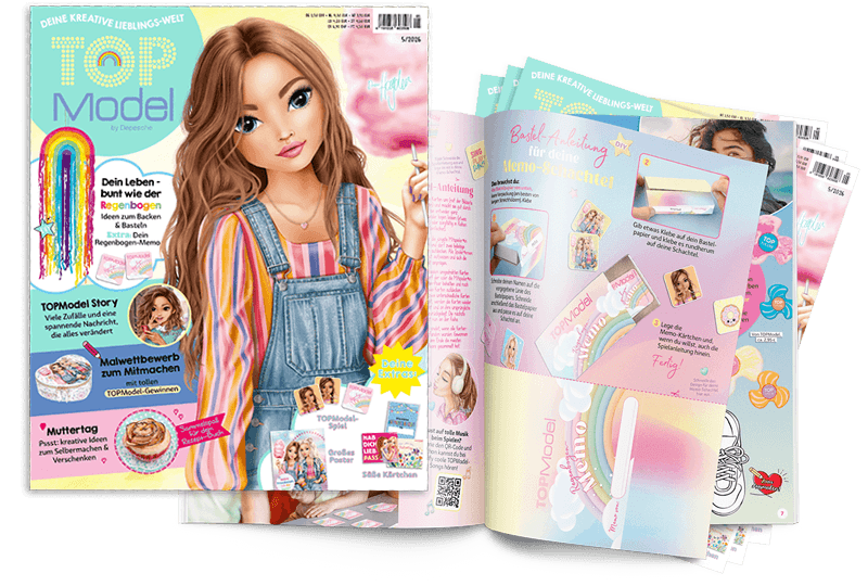 Glückliches Mädchen malt und rätselt im TOPModel Magazin