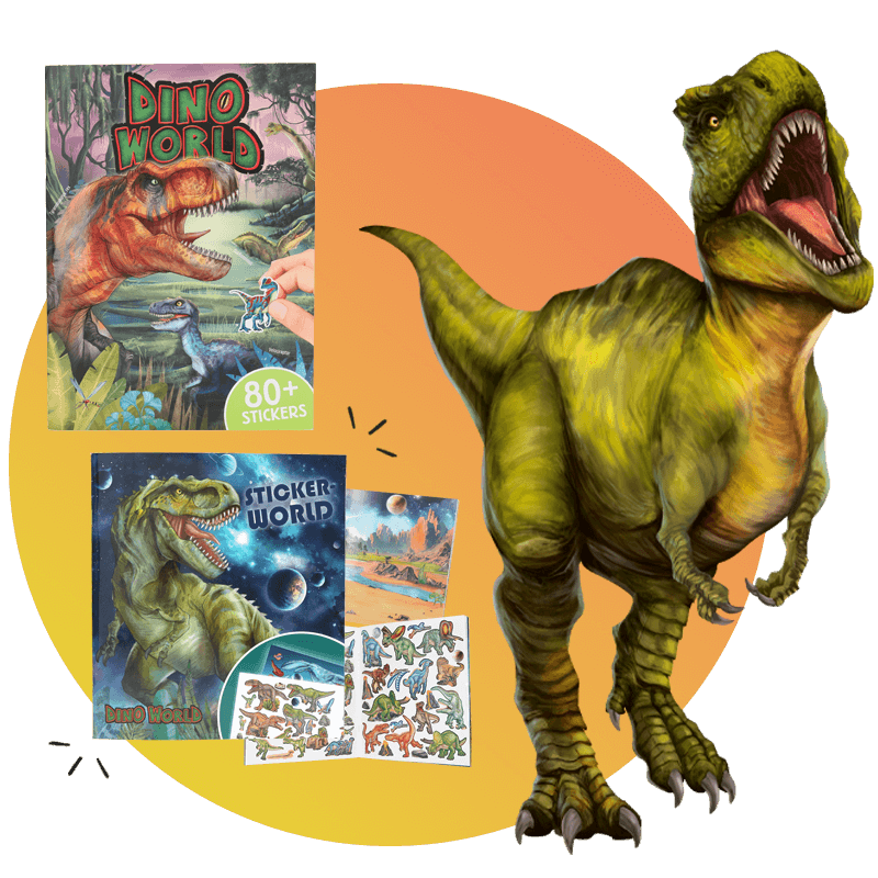 Dino World Stickerbücher mit aktiongeladenen Dinosauriern und fantastischen Galaxien