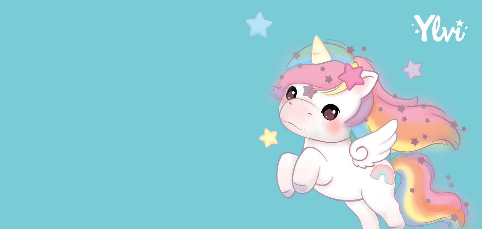 Einhorn Ylvi fliegt Richtung Sterne (Illustration)