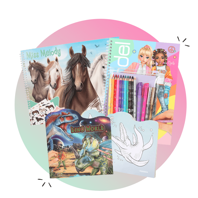 Malbücher für 6 bis 12 Jährige von TOPModel, Miss Melody & Dino World