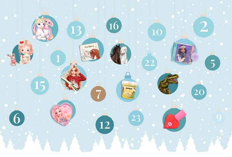 Kleinigkeiten für den Adventskalender in Weihnachtskugeln illustriert
