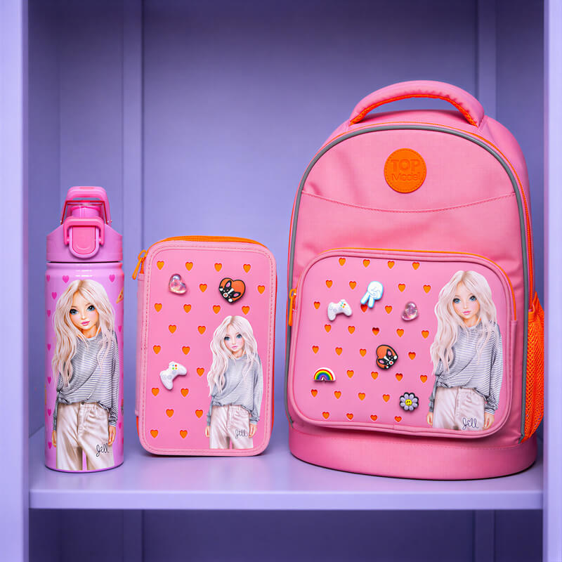TOPModel PIN IT Schulranzen, 3-Fach-Federtasche und Trinkflasche v.r.n.l.