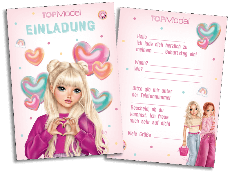 TOPModel Einladungskarten zum Download für den Kindergeburtstag