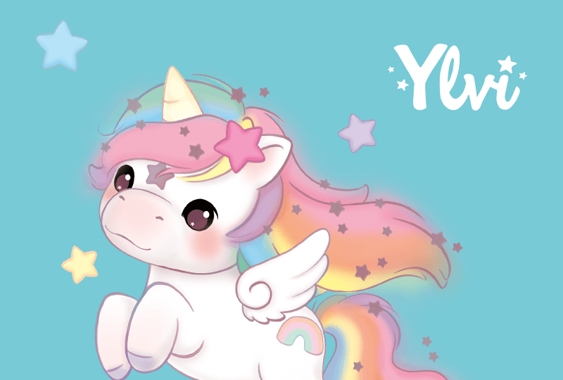 Einhorn Ylvi fliegt Richtung Sterne (Illustration)